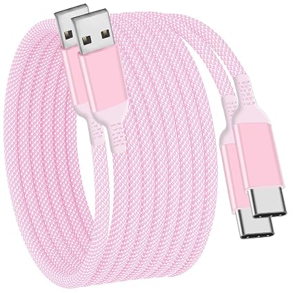 USB C Cable 15FT 2Pack,Extra Long USB-A to USB-C Cable Braided Pink