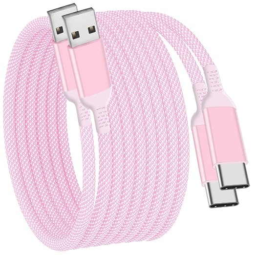 USB C Cable 15FT 2Pack,Extra Long USB-A to USB-C Cable Braided Pink