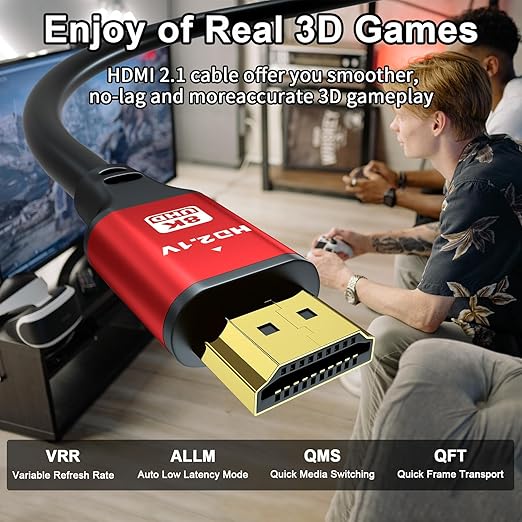 15FT HDMI 2.1 Cable 8K60Hz 4K120Hz, 48Gbps Ultra High Speed HDMI Cable with Gold Plated Connectors, Red Aluminum Housing, for PS5, Xbox Series X, 4K TV, Projector, Home Theater, Equipment Rack.