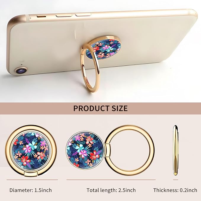Cell Phone Ring Holder, Cute Metal Phone Grip Stand Finger Ring Kickstand, Flexible 360°Rotation Phone Tablet Case Accessories Compatible with Most Phones Luxury Purple Flowers