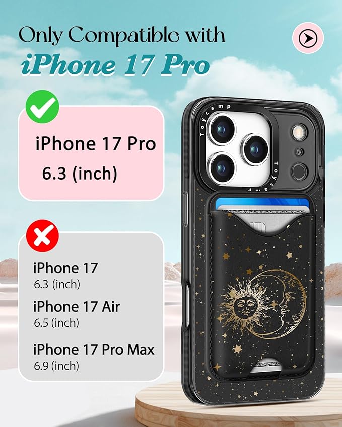 Toycamp for iPhone 17 Pro Max Case - Compatible with Magsafe Credit Card Holder Wallet Magnetic Cute Women Teen Girls Kawaii Girly Unique Sun Moon Design Phone Cover for Apple 17 Promax