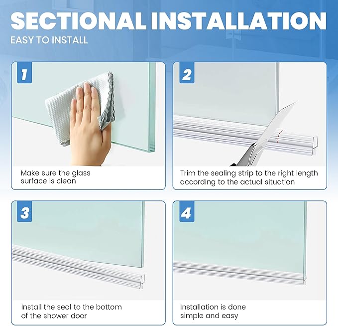 2 Pack Glass Door Silicone Seal Strip 36 Inch Shower Door Bottom Seal Sweep-Suitable for 1/4 Inch Glass-Stop Shower Leaks Frameless Shower Door Seal Strip