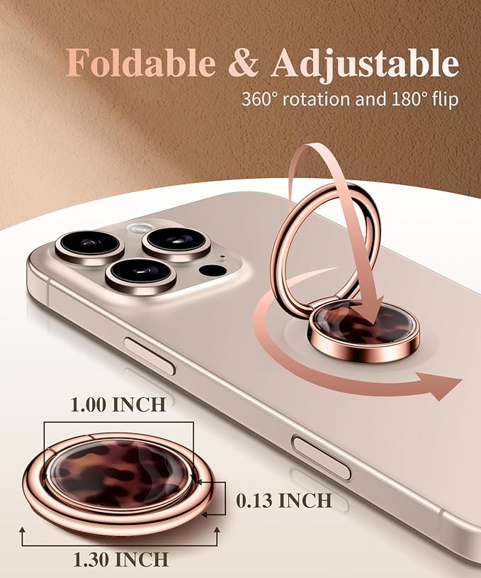 GVIEWIN Marble Cell Phone Ring Holder, Metal Kickstand Grip 360° Rotation Compatible with iPhone 17/16/15/14/Pro Max/Air/Plus Series & Galaxy S25/S24 Ultra and Other Phones (Tortoiseshell/Brown)