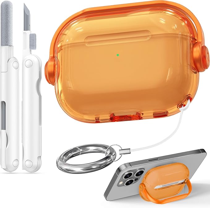 for Airpods Pro 3 Case,Safety Lock Cases for Apple Airpod Pro 3 (2025) with Cleaner Kit, Drop Protection Air pods Pro3 Case Cover for Men for Women with Keychain,Clear Orange