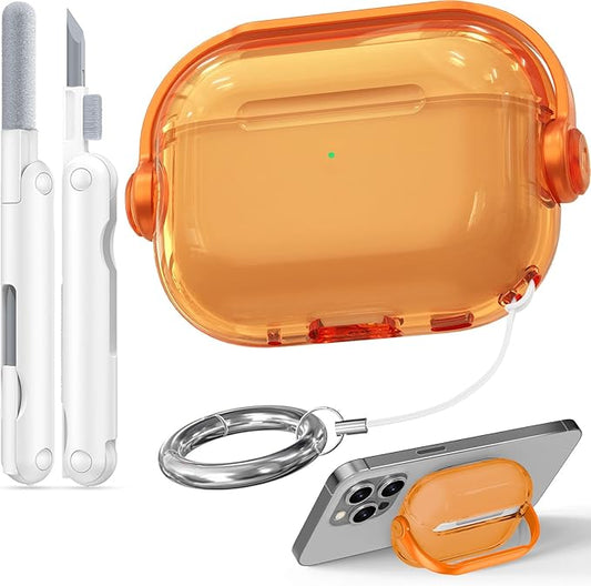 for Airpods Pro 3 Case,Safety Lock Cases for Apple Airpod Pro 3 (2025) with Cleaner Kit, Drop Protection Air pods Pro3 Case Cover for Men for Women with Keychain,Clear Orange