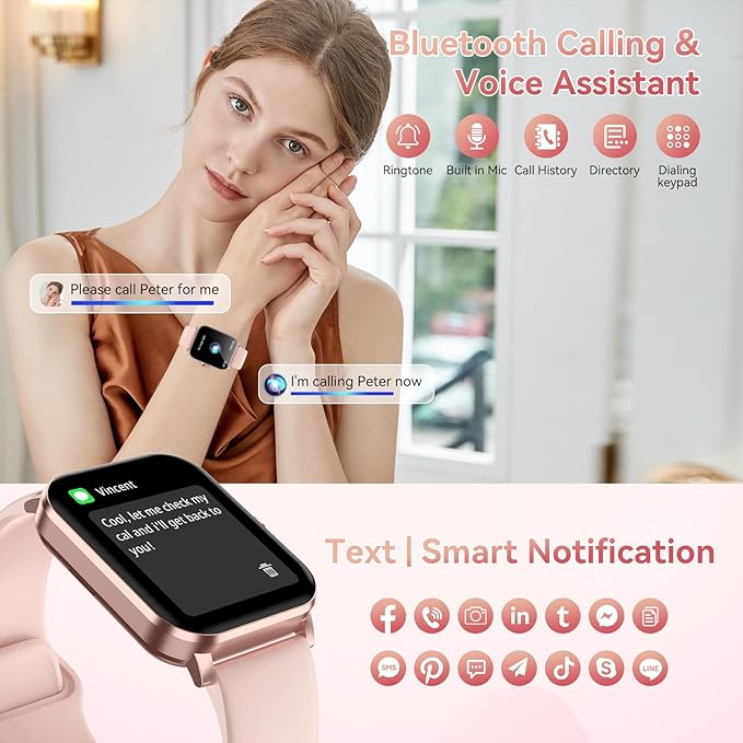 Smart Watch for Men Women, 120+ Sports Modes, Bluetooth Calls/Messages, 1.85" HD Touch Screen, IP68 Waterpro of Fitness Tracker with Heart Rate/Sleep Monitor, Compatible with Android/iOS (Pink)