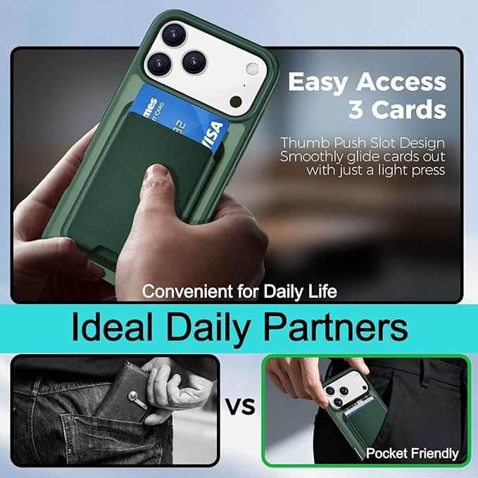 Magnetic for iPhone 17 Pro Case with Detachable Wallet, Compatible with MagSafe, Credit Card Holder with Slim Shockproof Protective Phone Cover, Green