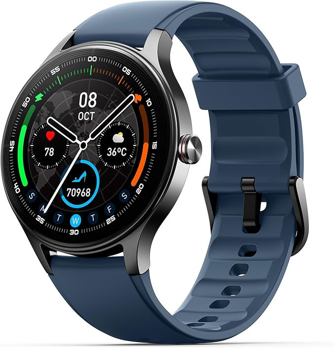 Smart Watch for Men,1.57inch AMOLED Touchscreen Fitness Watch for iPhone & Android,Heart Rate/Sp02/Sleep Monitor,110+ Sport Modes IP68 Waterproof Bluetooth Calls,2 Bands (Blue, 1.57)