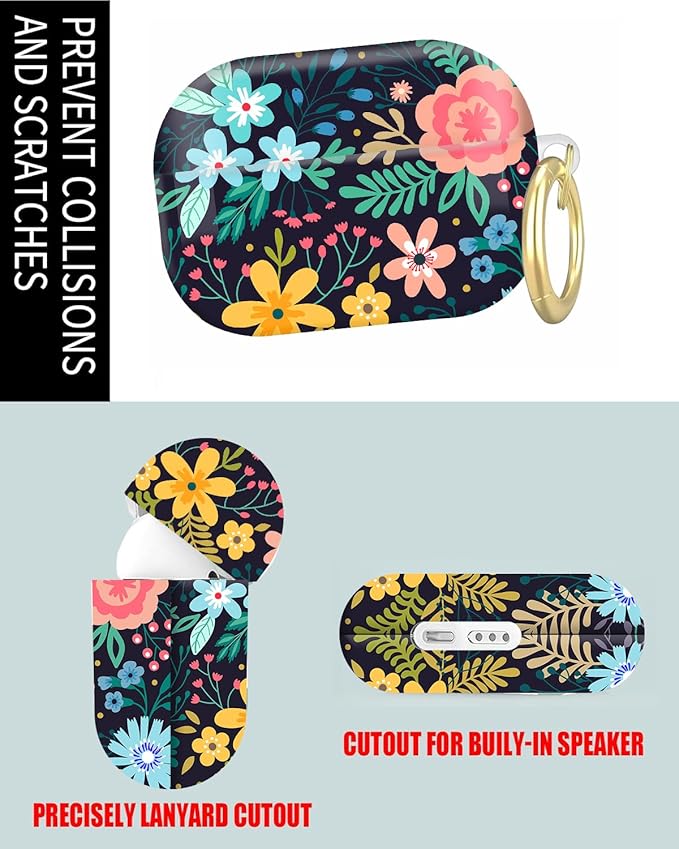 Compatible with Airpod Pro 2nd/1st Generation,Full Protection Cover for Women,Accessories Hard Case Portable & Shockproof for Airpod Pro 2nd Charging Case 2023/2022/2019(Bright Flowers)