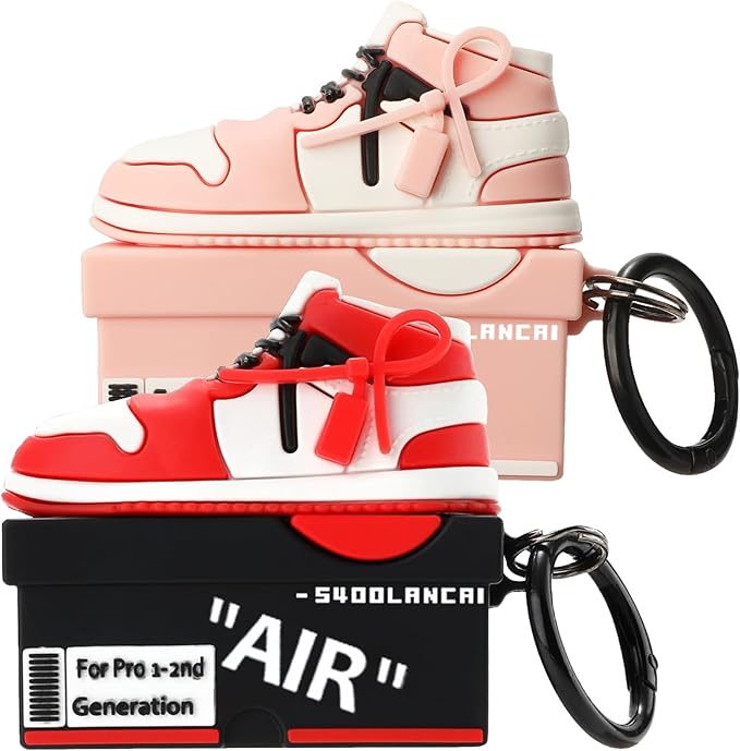 for Apple AirPods Pro 2nd Generation Case,Cute Cartoon Shoe Box Soft Silicone Protective Cases for AirPods Pro 2 Case with Keychain for Women Men, A-Red+Pink,2Pack