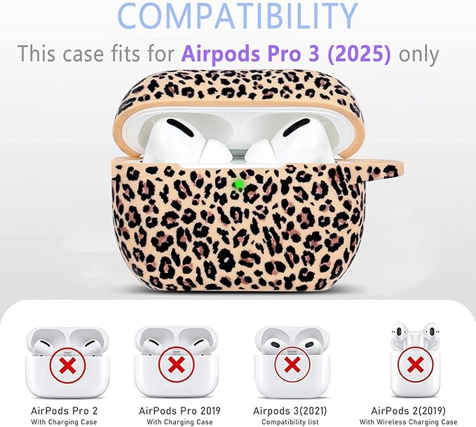 Case Compatible with AirPods Pro 3 Generation 2025 Cover with Keychain, Gawnock Leopard Print Skin Soft Cover for AirPods Pro 3 Case Full Protection,Front LED Visible, Khaki Leopard