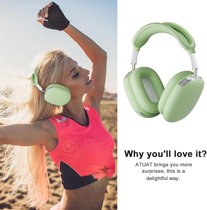 ATUAT for AirPods Max Headphones Case, Protective Silicone Case Cover Skin Accessories Anti-Scratch for Women Men for Apple AirPods Max 2024/2020 (USB-C/Lightning), Matcha