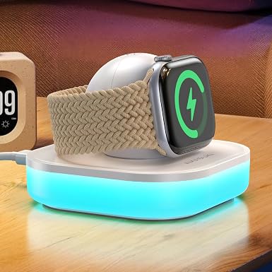 Magnetic for Apple Watch Charger Stand, Portable iWatch Charger Dock with Adjustable Colorful Light & USB Cable, Compatible with Apple Watch Series 11 10 9 8 7 SE 6 5 4 3 2/Ultra 2-White - Image 3