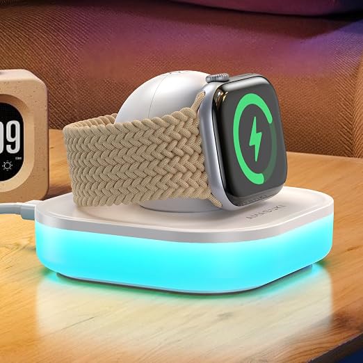 Magnetic for Apple Watch Charger Stand, Portable iWatch Charger Dock with Adjustable Colorful Light & USB Cable, Compatible with Apple Watch Series 11 10 9 8 7 SE 6 5 4 3 2/Ultra 2-White - Image 6