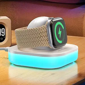 Magnetic for Apple Watch Charger Stand, Portable iWatch Charger Dock with Adjustable Colorful Light & USB Cable, Compatible with Apple Watch Series 11 10 9 8 7 SE 6 5 4 3 2/Ultra 2-White - Image 1