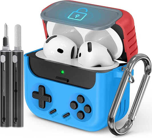 Inesore for Airpods 4 Case with Lock,Compatible with Airpods 4 with Active Noise Cancellation Cases,Classic Cool Funny Game Console Air pods4 Case Cover for Men Boy with Cleaner Kit(Red Blue) | with Locking, 2024, with Cleaner Kit, for Men Boy