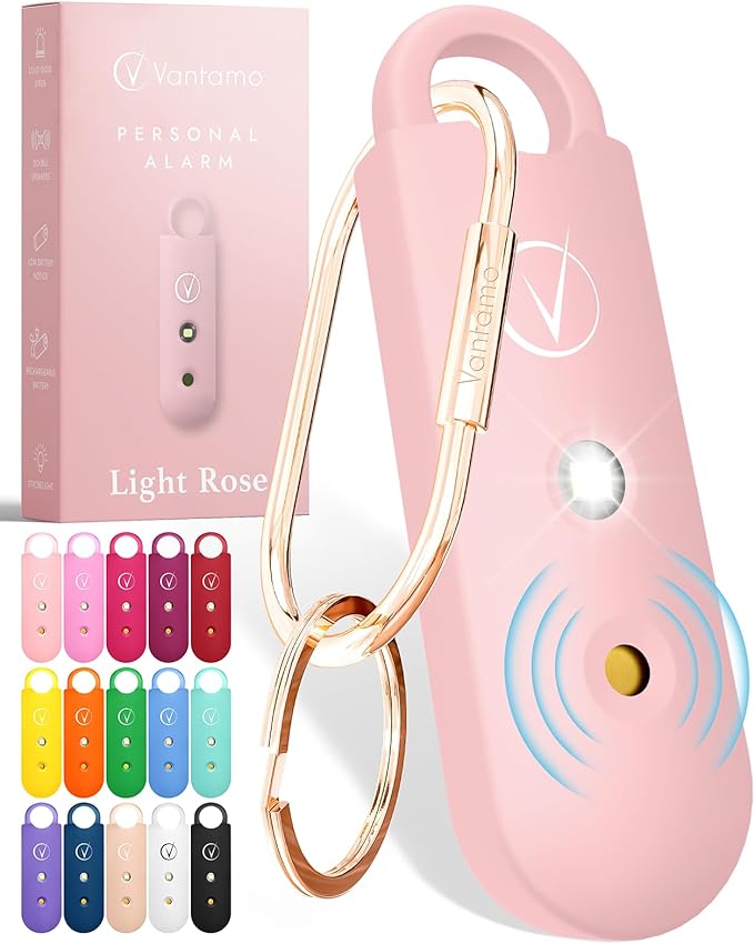 Vantamo Personal Alarm for Self Defense with Low Battery Notice, Strobe Light & Extra Loud 130 dB Double Speakers Safety Keychain Set for Women, Rechargeable Panic Button for Womens Self Defense