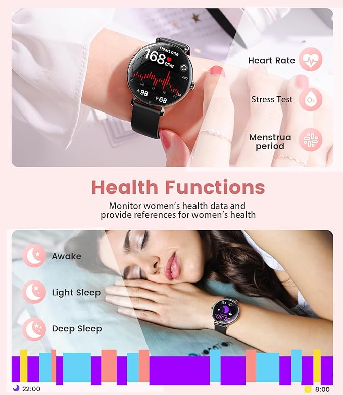LIGE Ultra-Thin Smart Watch for Women(Answer/Make Calls),1.43" Always-on Display Smart Watch with Heart Rate,Clories Tracker 100+ Sports Modes, Women Smartwatch for Android iOS (Black-FV17-H)