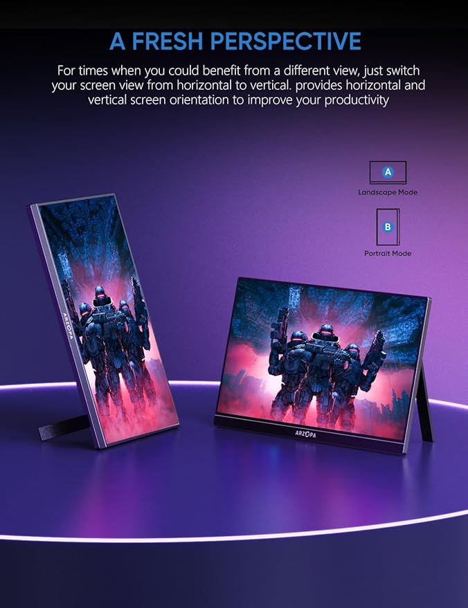 ARZOPA 16.1'' 144Hz Portable Gaming Monitor, 106% sRGB 1080P FHD Kickstand Portable Monitor with HDR, Ultra Slim, Eye Care, External Second Screen for Laptop, PC, PS5, Mac, Xbox-Z1FC