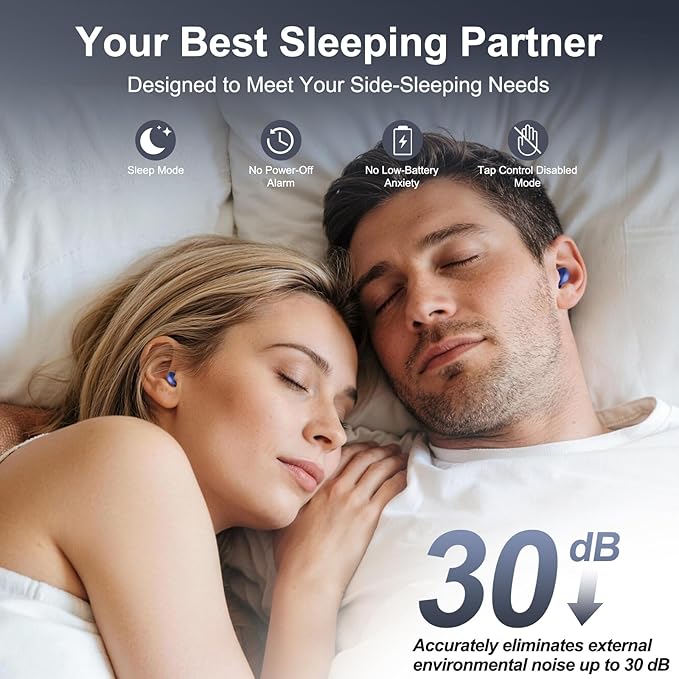 2026 Sleep Earbuds Bluetooth 6.0 in Ear, Small Earplugs for Side Sleepers, 48H Playtime Sleep Earphones with Sleep Mode, Personal Alarm, Mini Sleep Headphones with Sleep Monitor and APP, Blue