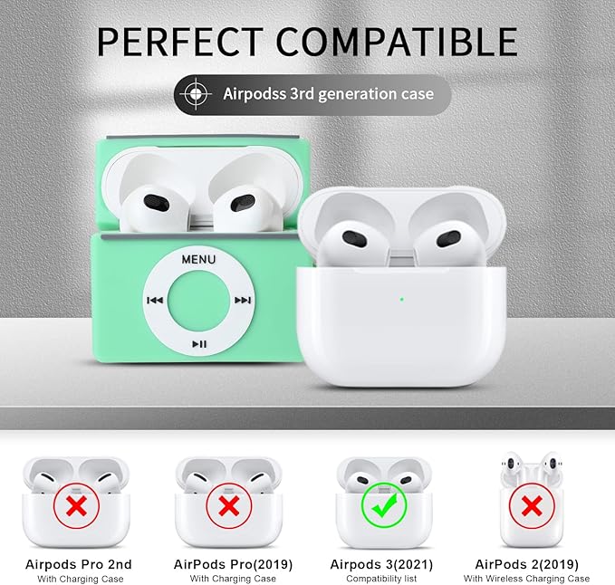 Maxjoy for Airpod 3rd Generation Case, Classic MP3 Design Kawaii Fun Cool Unique Stylish Case with Cleaner kit, Cute Soft Silicone Funny Air Pods Cases Cover for Airpods 3rd, Green