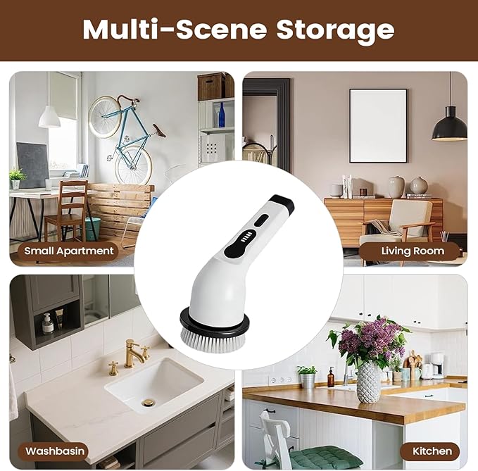 Electric Cleaning Brush, with Powerful Stain Removal, 124x14x9cm, Cordless Scrub Brush, Rechargeable Scrubber, Adjustable Handle, for Bathroom, Kitchen, Car, Shower, Floor, Tile, Tub, Wall, Toilet