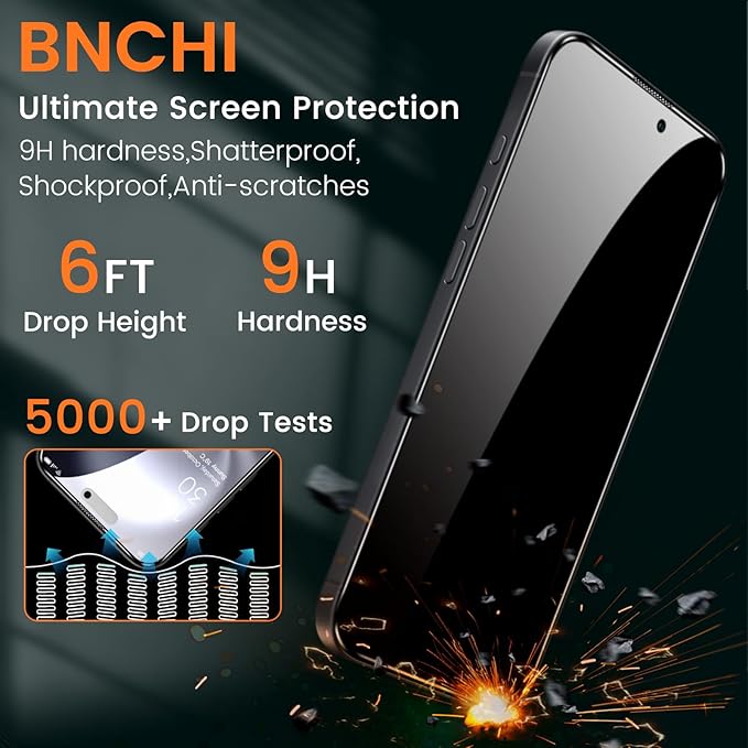 BNCHI 3 Pack for iPhone 16 Privacy Screen Protector + 3 Pack Camera Lens Protector, Shatterproof Premium Tempered Glass, Auto-Dust Removal, 28°Anti Spy, 9H Full Coverage Tempered Glass Film