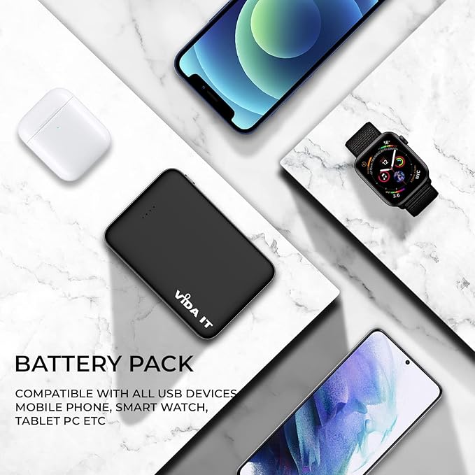 Vida IT 2-Pack Ultra Compact Power Bank Battery Pack for Heated Vest Jacket Coat Scarf Socks, 5000mAh USB Power Pack Portable Charger for iPhone Samsung Android Phone, Lightweight and Small 2A 5V DC