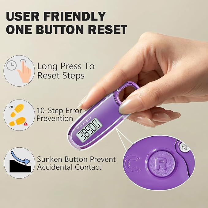 3D Pedometer for Walking with Removable Clip and Carabiner Simple Step Counter for Walking Accurate Clip On Step Tracker for Men Women Kids