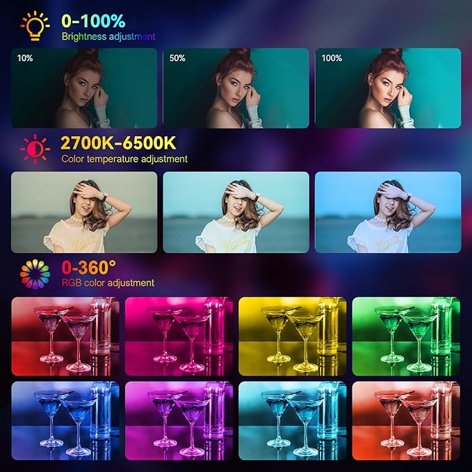Tolifo Palm-Sized 40W RGB LED Photo Video Camera Light with Built-in Battery, Coldshoe, Diffusor and 60° Lenst, Full Color 2700K-6500K CRI97+/TLCI98+ 20 Scenes for Tiktoker, Vlogger and Streamer