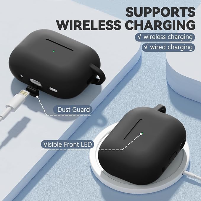 Ljusmicker for AirPod Pro Case Cover with Cleaner Kit,Soft Silicone Protective Case for Apple AirPods Pro 2nd/1st Generation for Women Men,AirPod Pro Case with Magnetic Lid Lock & Keychain-Solid Black