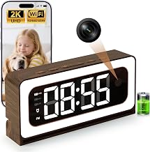 Clock Camera,Wood Grain,5G/2.4GHz WiFi Nanny Cam w/Alarm,2K Indoor Secuirty Camera,Color Night Vision,Dimmable Night Light, AI Human Detection,5200mAh Rechargeable Battery,SD & Cloud Storage,Pet,Baby