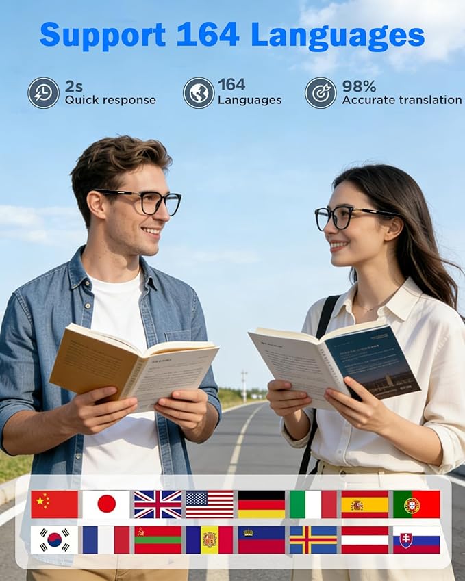 Al Smart Glasses for Men Women - Bluetooth Translation Glasses with 164 Languages, Color-Change Lens, Music &Calls w/ Bluetooth 5.4, Al Vioce &Meeting Assistant, Lightweight&Comfortable Thin Temples
