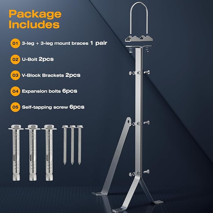 24 Inch Antenna Wall Mount Stainless Steel Stand Off Wall Mast Mount Clamps Windproof Antenna Mounting Bracket (24 inch)