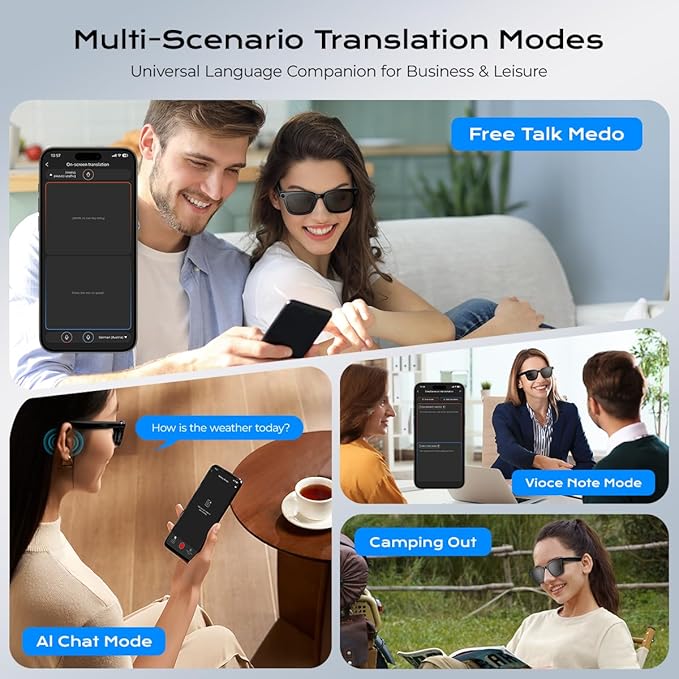AI Smart Glasses,HD 1080P Camera Glasses with Video Recording & Photo Taking,140+ Language Real-Time Translation Glasses Perfect for Travel, Business