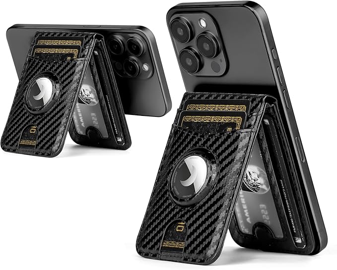 Compatible with Magsafe Case with RFID Blocking Card Holder AirTag pocket for iPhone 17/16/15/14/13/12 Pro/Pro Max/PlusSeries,Not Fit iPhone Mini,Carbon Black