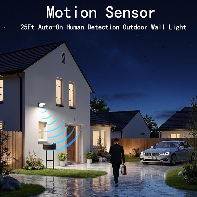 60W LED Outdoor Wall Light – 360° Adjustable Head, Motion Sensor, Color Temperature Adjustable (3000K/4000K/6500K) Waterproof Security Lighting for Garage, Porch & Yard