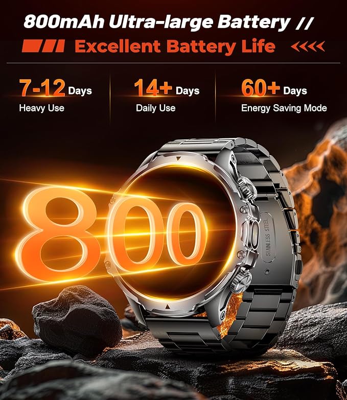 LIGE Smart Watches for Men(Answer/Make Calls) with LED Flashlight, 1.85" HD Screen Outdoor Sports Smartwatch,800mAh Battery,Sleep Monitor Fitness Tracker for Android iOS,Silicone
