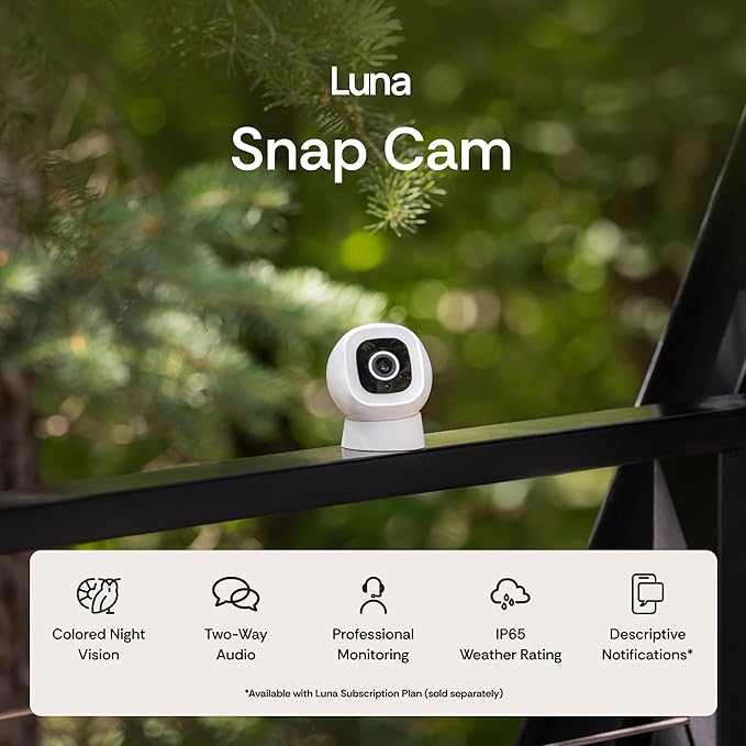 Luna 2K AI Wired Cameras for Home Security Outdoor/Indoor, 2.4GHz Wi-Fi, Smart Motion Alerts, Color Night Vision, Spotlight/Siren, Magnetic Mount, Cloud & CVR Storage, 2-Way Audio (2-Pack, Black)