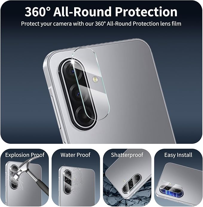 Screen Protector & Camera Lens Protector for Samsung Galaxy A17, Double Shatterproof HD Tempered Glass, High Light Transmittance, 9H Hardness Anti-Scratch Impact-Protection Case-Friendly, 3 Pack Each