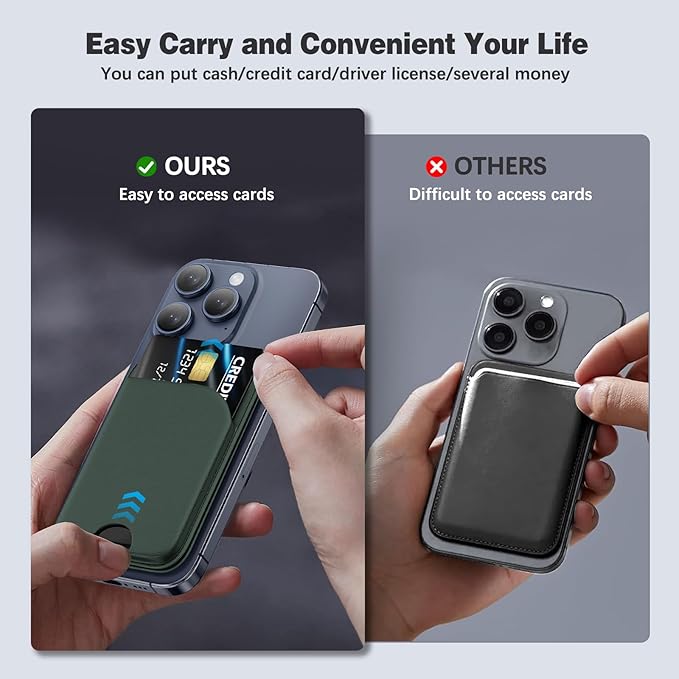 Mag-Safe Wallet Strongest Magnetic Lightweight Phone Wallet Stand Adjustable Leather Card Holder for iPhone 17/16/15/14/13/12 Series, Not for iPhone 13/12 Mini (Green)