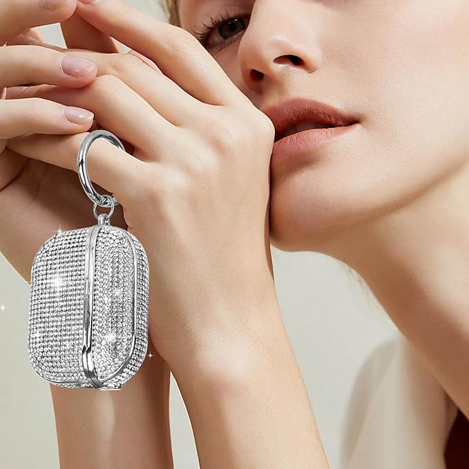 LUVI for AirPods 4 Diamond Case Rhinestone Bling Glitter Crystal Shiny Sparkle Cute Cover for Girls Women Wireless Charging Luxury Skin for Apple AirPods 4 Silver