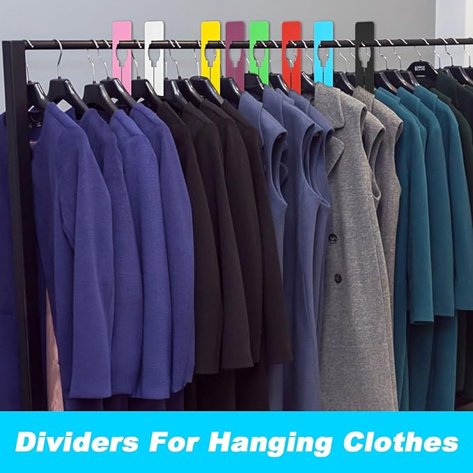 8 Pcs Closet Dividers for Hanging Clothes,8 Colors Plastic Hanger Dividers Blank Labels Sorting Separator with Marker Pen Rectangle Clothing Rack Divider for Closet Clothing Racks Retail