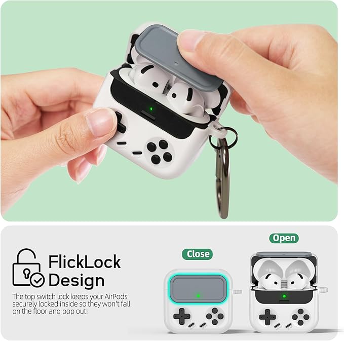 Inesore for Airpods 4 Case with Lock,Compatible with Airpods 4 with Active Noise Cancellation Cases,Classic Cool Funny Game Console Air pods4 Case Cover for Men Boy with Cleaner Kit(White)