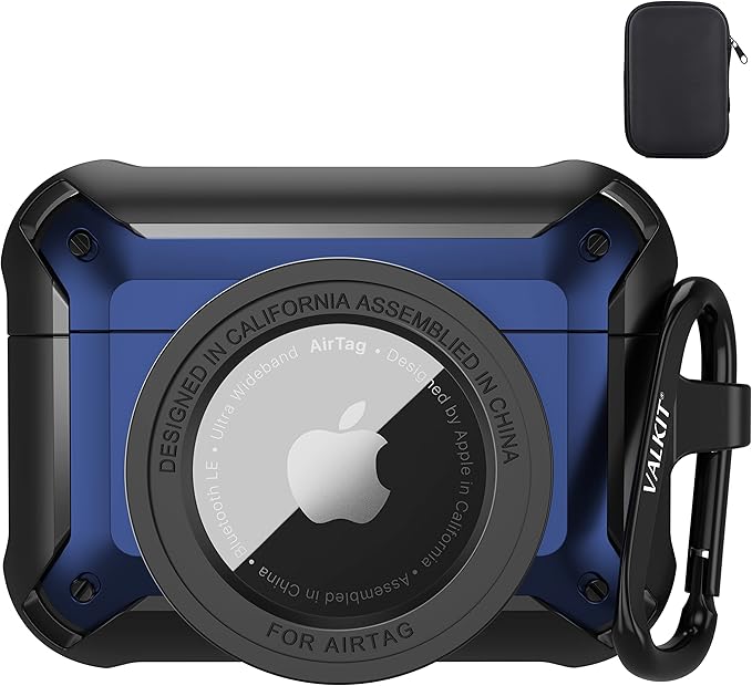 Valkit Compatible Airpods Pro 2/1 Case and AirTags Cover, 2 in 1 Rugged Protective Cases Shockproof Air Pod Pro Cases for Men Women iPod Airpods Pro 2nd/1st Generation Case and Airtag(Black/Blue)