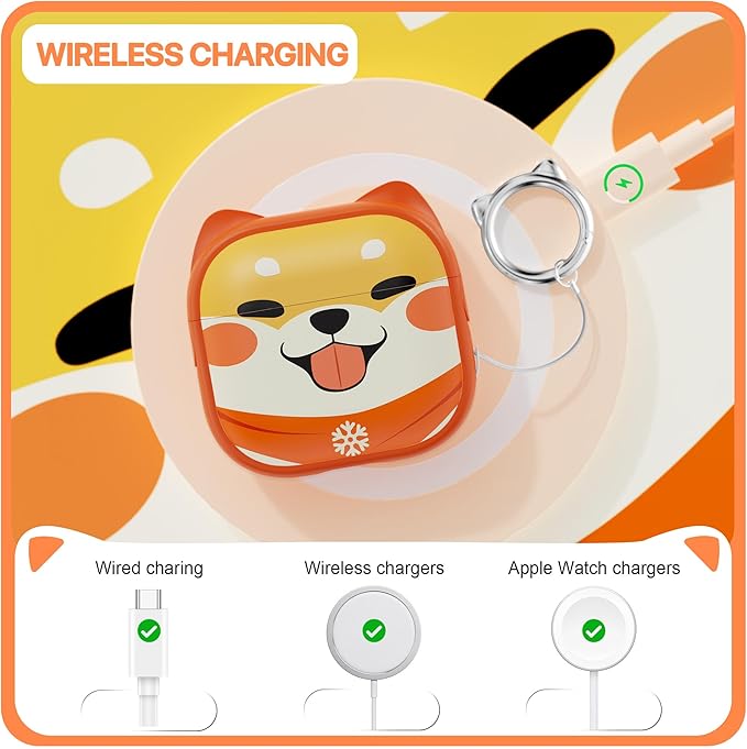 RFUNGUANGO AirPods 4 Case for Women Girly Cat Case with Lock, Phone Stand, Keychain & Cleaner Kit, Compatible with Apple Airpods 4th Generation Case Cover, Orange Cute Dog