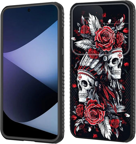 for Galaxy S26 Plus Case Built in Slide Camera Lens Cover,Heavy Duty Shockproof Protection Dual Layer Case for Samsung Galaxy S26 Plus 6.7" 2026,Skull Art with Feathers and Roses