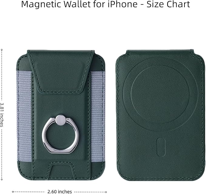 for Magsafe Wallet, Slim Magnetic Card Wallet with Grip, 7 Cards Holder RFID Blocking, Ring Stand Stick on Wallet with Privacy Flap (Green)