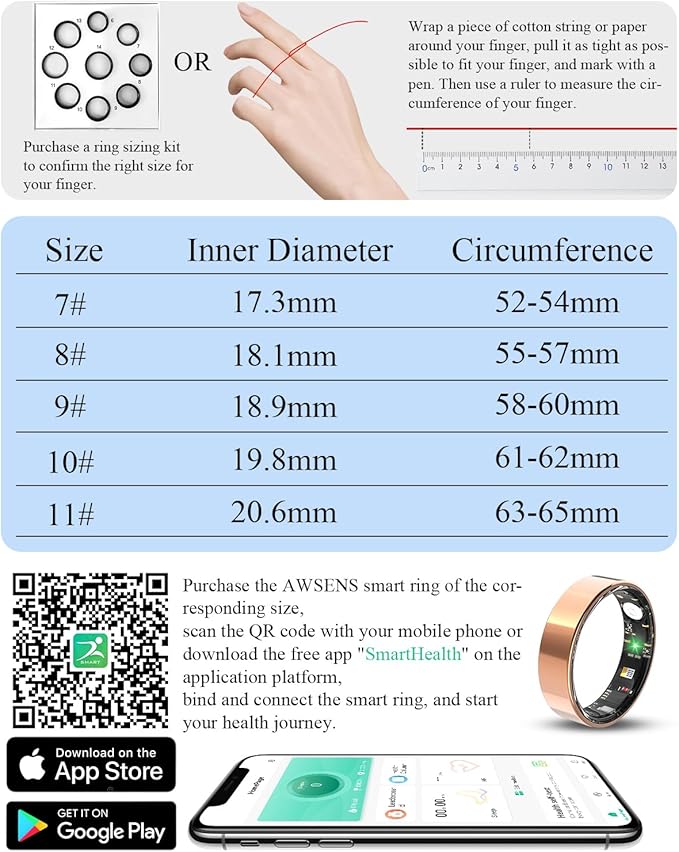 Smart Ring for Women Men Fitness Tracker with Blood Oxygen,Heart Rate,Sleep Monitoring,Step Counting,for iPhone and Android,Waterproof Smart Blood Pressure Monitor,No Subscription Fees (8)