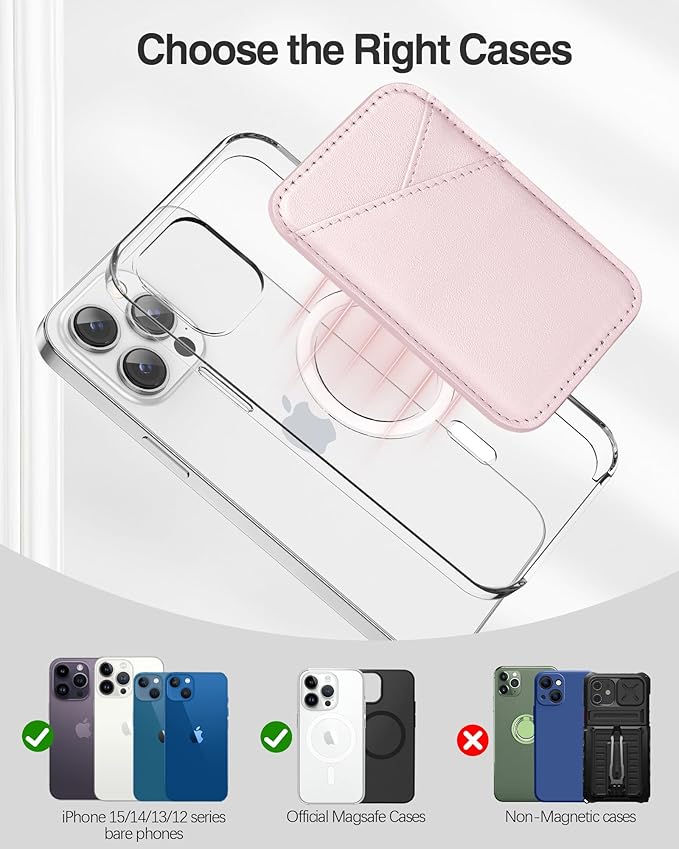 Miroddi for MagSafe Wallet, Strongest Magnetic Card Holder for iPhone 17/16/15/14/13/12 Series, Ultra-Thin Leather Magnetic Phone Wallet with 2 Card Slots, RFID Blocking, No More Falling, Pink